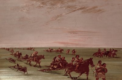 Rode Indianen die de Travois Gebruiken door George Catlin